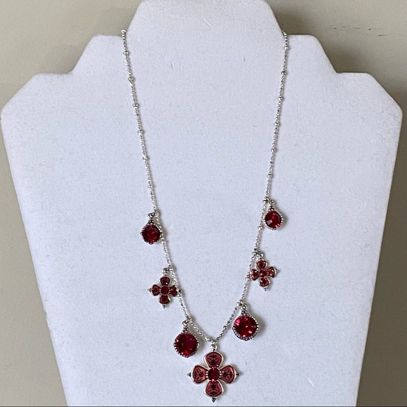 Pilgrim Danish designed red crystal enamel flowers silver plated necklace. Used - Picture 4 of 10